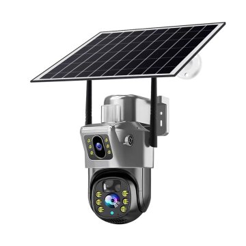Outdoor V380 Pro 2K Dual Lens Solar PTZ Camera with Night Vision and AI Tracking