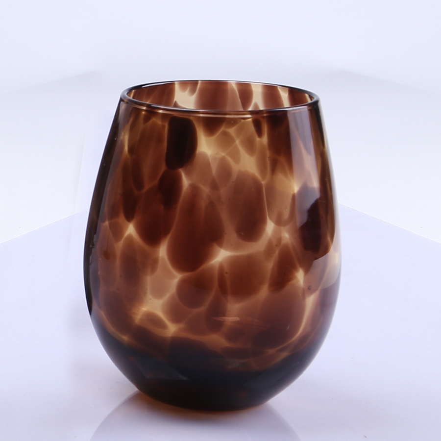 22oz Hand Made Amber Stemless Wine Glass