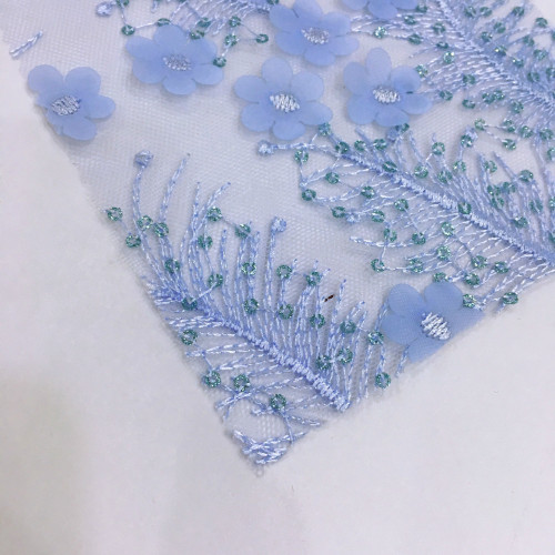 3D Chiffon Flower With Glitter Sequin Embroidery Fabric