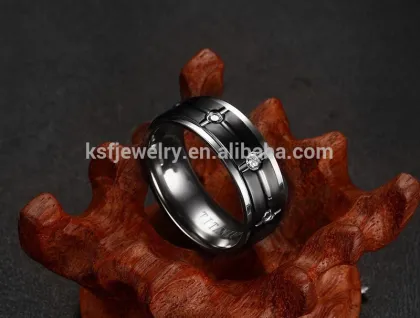 KSF Black Titanium Ring With Clear Crystal Titanium Wedding Ring Wholesale