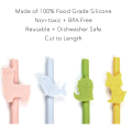 Cute Animals Kids Silicone Straws Reusable