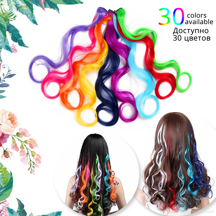 Extensión de cabello con clip de color arco iris rizado sintético