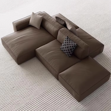 Italian Normcore Double-Sided Tofu Block Genuine Leather Sofa Set