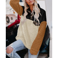 Oversized Contrast Color Button Sweatshirt