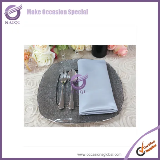 Restaurant Cheap Large Square Shape Silver Wedding Decorative Clear Glass/Plastic Dinner Charger Plates