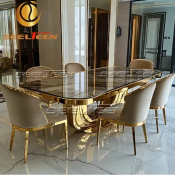Modern Luxury Stainless Steel & Marble Top Furniture Set for Hotel Living and Dining Rooms (6 Chairs Included)