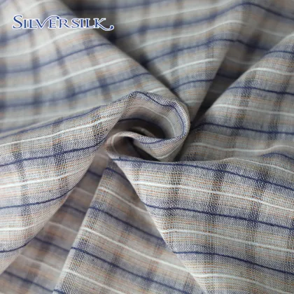 Linen Rayon Men Blouse Plaid Shirts Short Sleeves