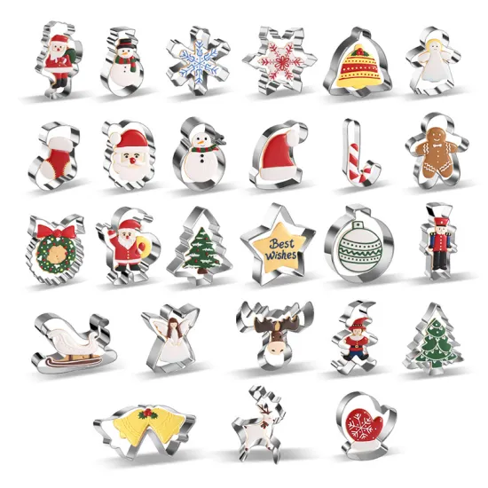 Christmas Baking Tools: Stainless Steel Cookie Cutters Set for Stars, Snowmen, and Bells