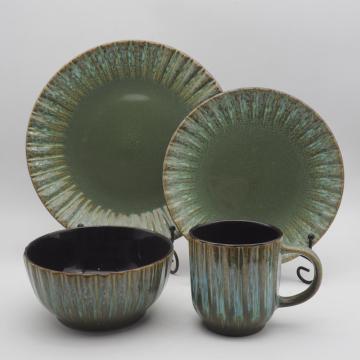 Luxury Reactive Glaze Green Ceramic Stoneware Dinner Ensemble de vaisselle