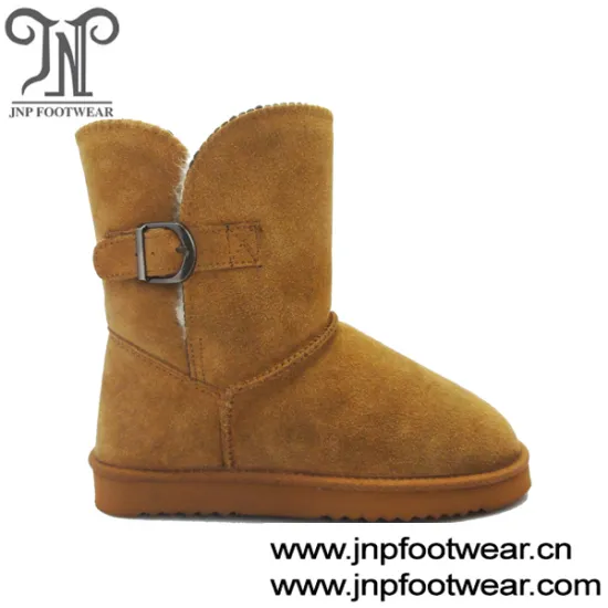 Mid calf shearling snow boots women with buckle straps