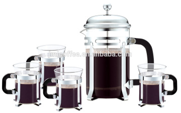 Amazon hot sell 600ml 800ml 1000ml 34oz coffee press with cups chrome plated coffeee press set