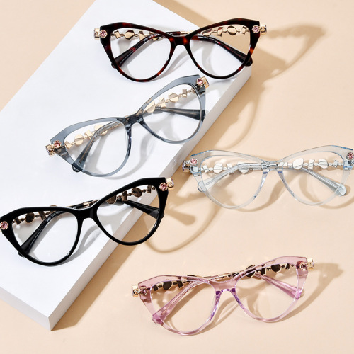 Women Crystal Metal Temple Prescription Acetate Opticals ME2061