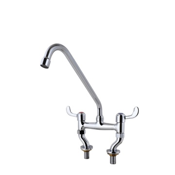 Commercial Kitchen Deck Mount Dual Handle Faucet with Swivel Gooseneck Spout