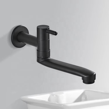 Black Cold Tap: Single-Handle 360-Degree Wall-Mounted Kitchen and Laundry Faucet with Extended Spout