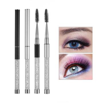 Fashion Durble Eyelash Extension Brush With Lid Rhinestone Handle Mascara Wands Applicator Spoolers Makeup Comb Silver/Black