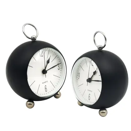 Plating Iron Metal Round Alarm Clock Needle Type Quartz Alarm Clock
