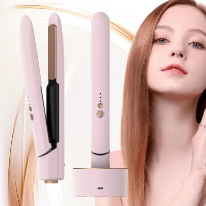 USB Rechargeable Travel Flat Iron: Cordless, Wireless Hair Straightener with Charging Base