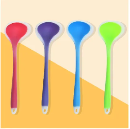 Silicone soup spoon semi-permeable silicone spoon long handle food grade silicone soup