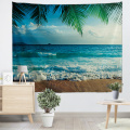 Sea Wave Blue Tapestry Palm Leaf Wall Hanging Beach Tropical Style Tapestry for Bedroom Home Dorm Decor