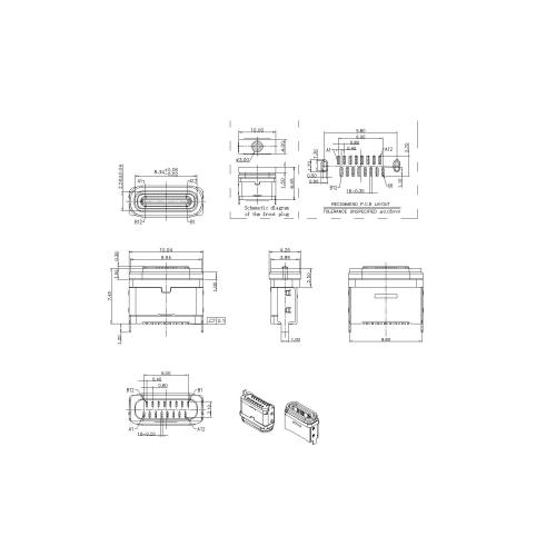 Female Waterproof 16P SMT Type with Cambered
