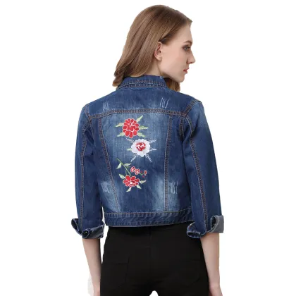 New Flower Embroidery Skinny Women Denim Jacket