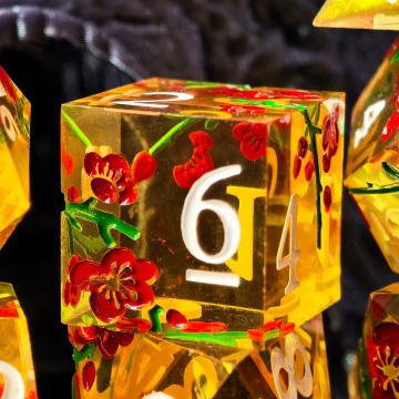 Flower Featured DND Razor Edged Dice, Flower Engraving DNDND 7 PCS D&D Dice Set for Dungeons and Dragon Tabletop Game