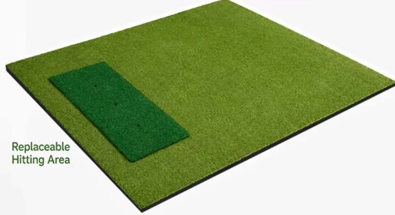Modular golf hitting mat with separate replaceable hitting strip and standing area