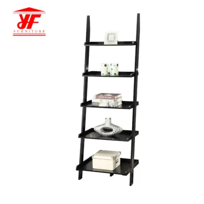 Black Modern 5 Ladder Bookcase Wood Shelf