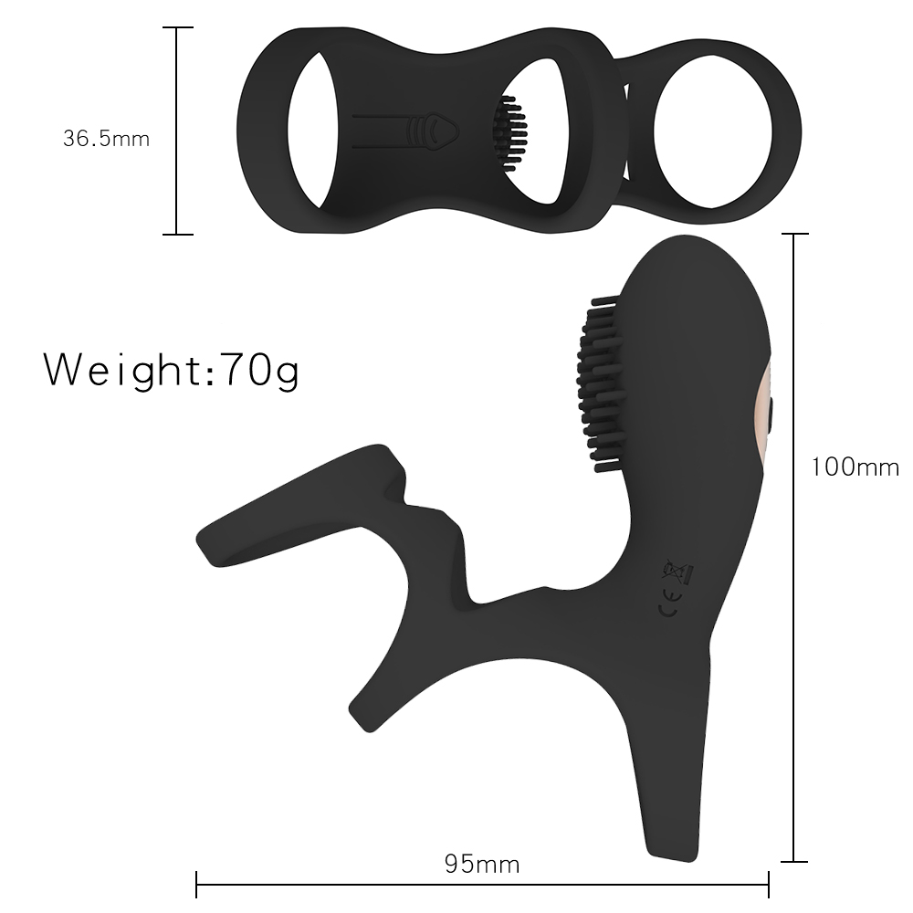 Triple Ring Vibrating Cock Ring With Stimulating Brush Head