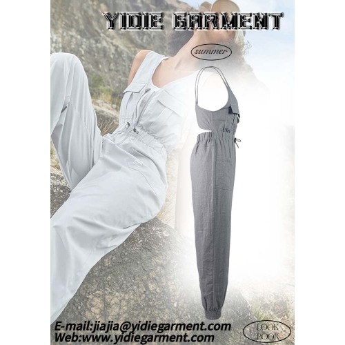 Multi Pocket Utilty Sleeveless Linen Cargo Jumpsuit