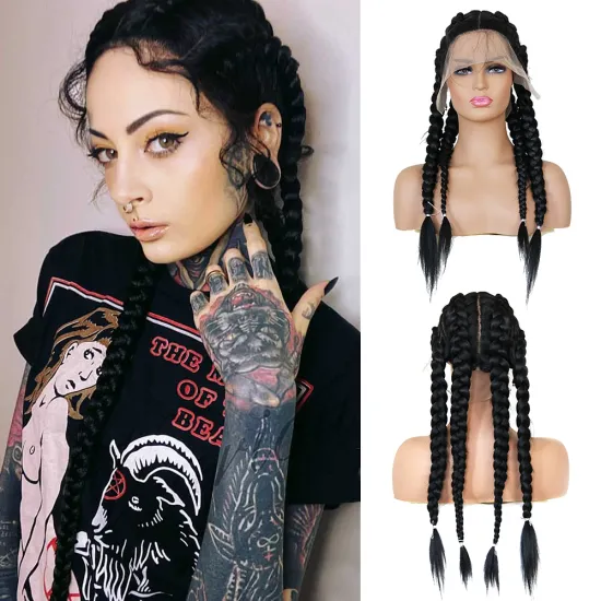 Black 4 Twist Lace Front Braid Wig Nature Looking Lace Front Wigs Afro American Synthetic Braided Wig Baby Hair for Black Women