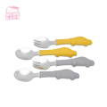 Ny design LFGB Europe Standard Food Grade A uppsättning Baby bedårande matningsked och gaffel med silikonbilhandtag