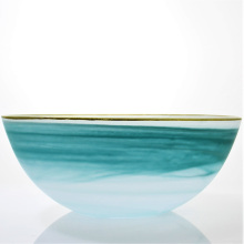 Frosted Green Colored Gold Rim Glass Bowl