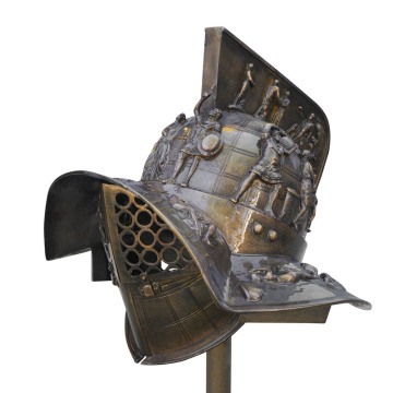Roman Bronze Helmet Sculpture Patina and Stand Display