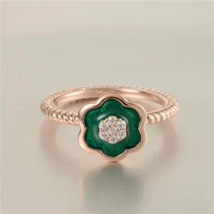 18k Golden Plating Green Enamel Crystal Flower Beads Ring Wholesale Wedding Ring RIPY055