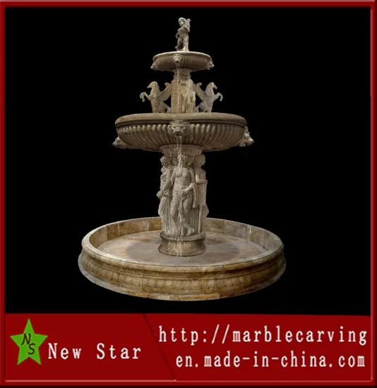 Yellow Marble Stone Carving Water Fountain (NS-223)