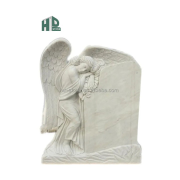European Design White Marble Angel Headstone for Outdoor Cemetery Use