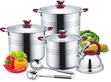 Soft touch 9pcs  metal stock pot