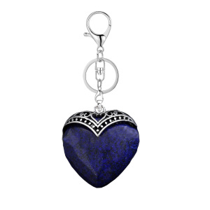 Lapis Lazuli Antique Silver Alloy Heart Pendant Keychain