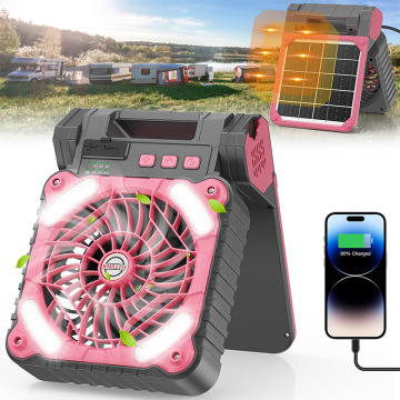 Outdoor Camping Fan: Battery Operated, Solar Rechargeable, Stepless Speed Regulation