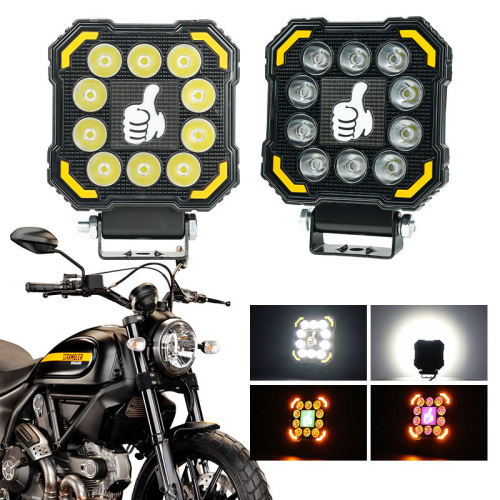 LiuHJG square Motorcycle Led Spotlight Led Work Light 10 Lens 12-80V Led Fog Light White Color with Flash