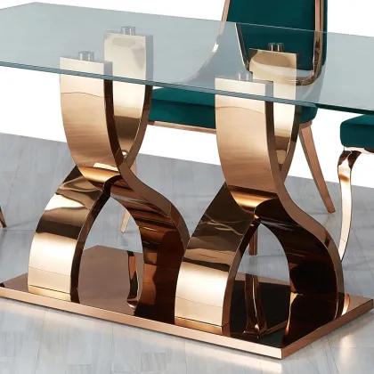 Modern Rose Gold Rectangular Glass Dining Table