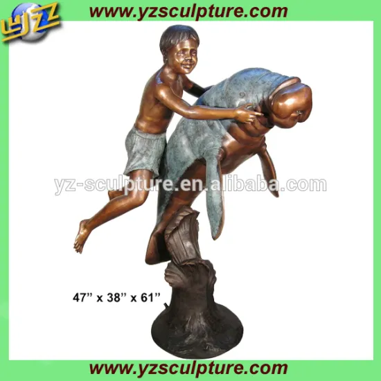 bronze cast garden boy and turtle fountain for sale