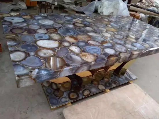 rectangle grey agate side table