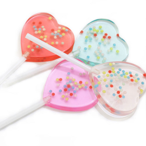 Light Colorful Heart Candy Lollipop Shaped Resin Beads Flatback Cabochon DIY Toy Decor Charms Kids Craft Items