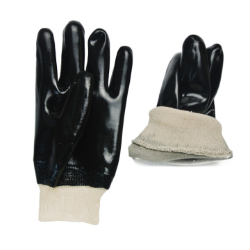 Гладкая отделка хлопчатобумажный вязаный запястье черный PVC перчатка