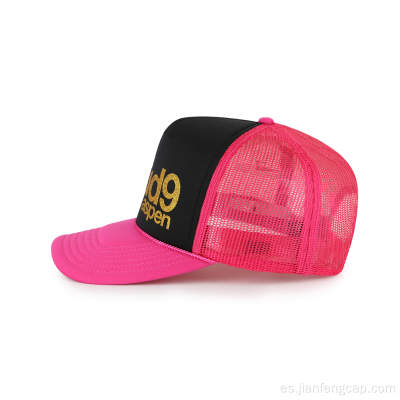 Gorra de béisbol de malla combinada de color con estampado brillante