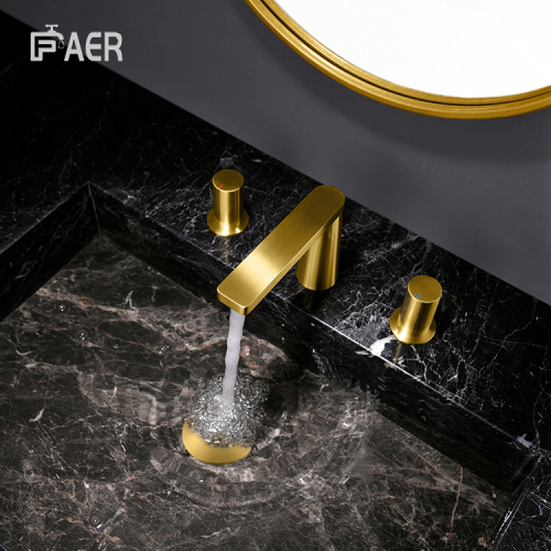 3 Hole Faucet Golden Finished 3 Hole Hot Cold Brass Faucet Manufactory