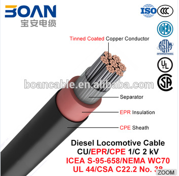 DLO, Diesel Locomotive Cable, 2 kv, 1/C, Cu/EPR/CPE (ICEA S-95-658/NEMA WC70/UL 44/CSA C22.2 No. 38)