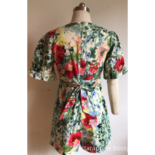 Bubble Sleeve Short Sleeve Cotton Poplin Jumpsuit Shorts